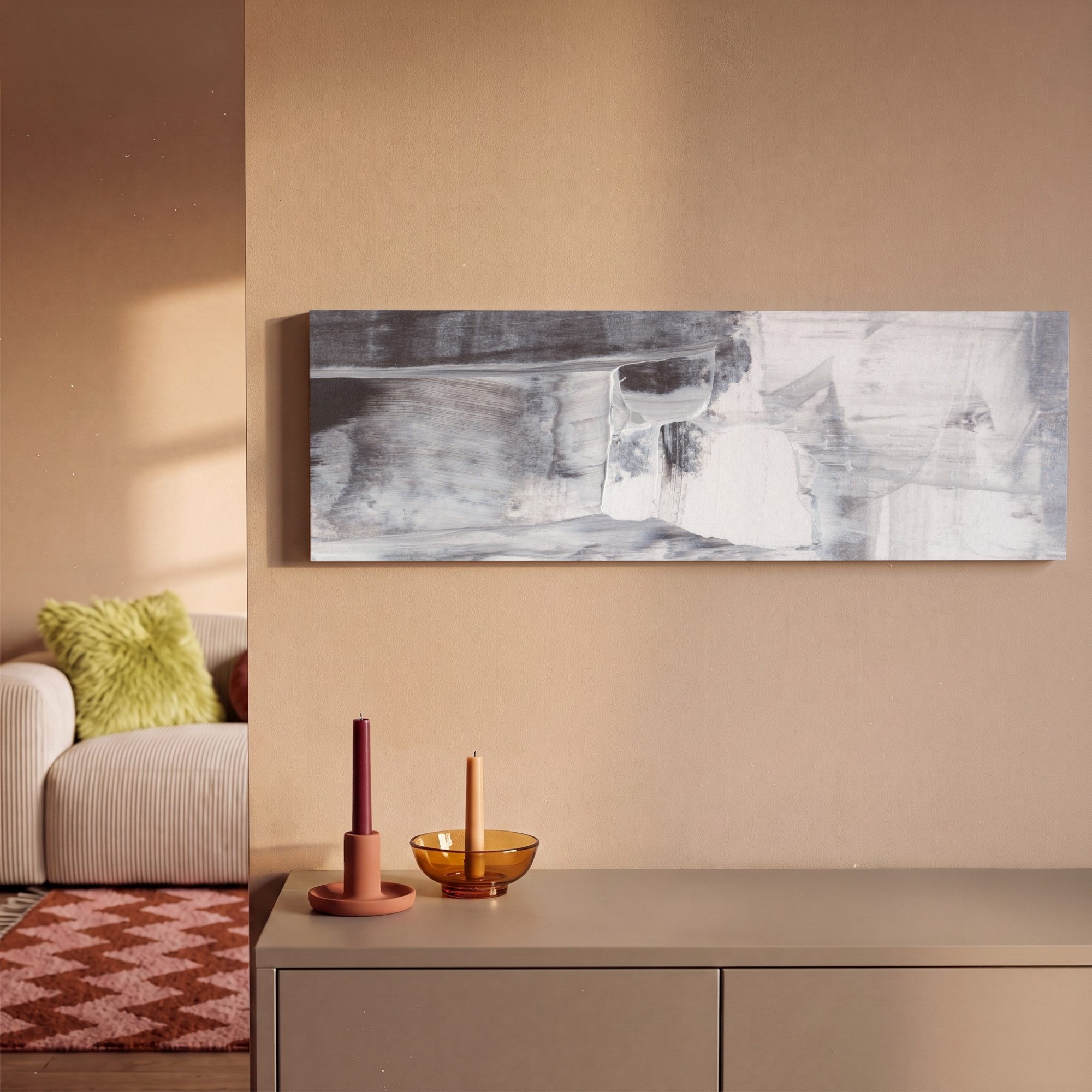 OneMillionCanvasses® Leinwandbild Panorama Kunst - Farbe - Weiß - Schwarz - Grau, Fotodruck (1 St), Wandbild, Deko Schlafzimmer Wohnzimmer Flur 60x20 cm – Bild 2 von 5