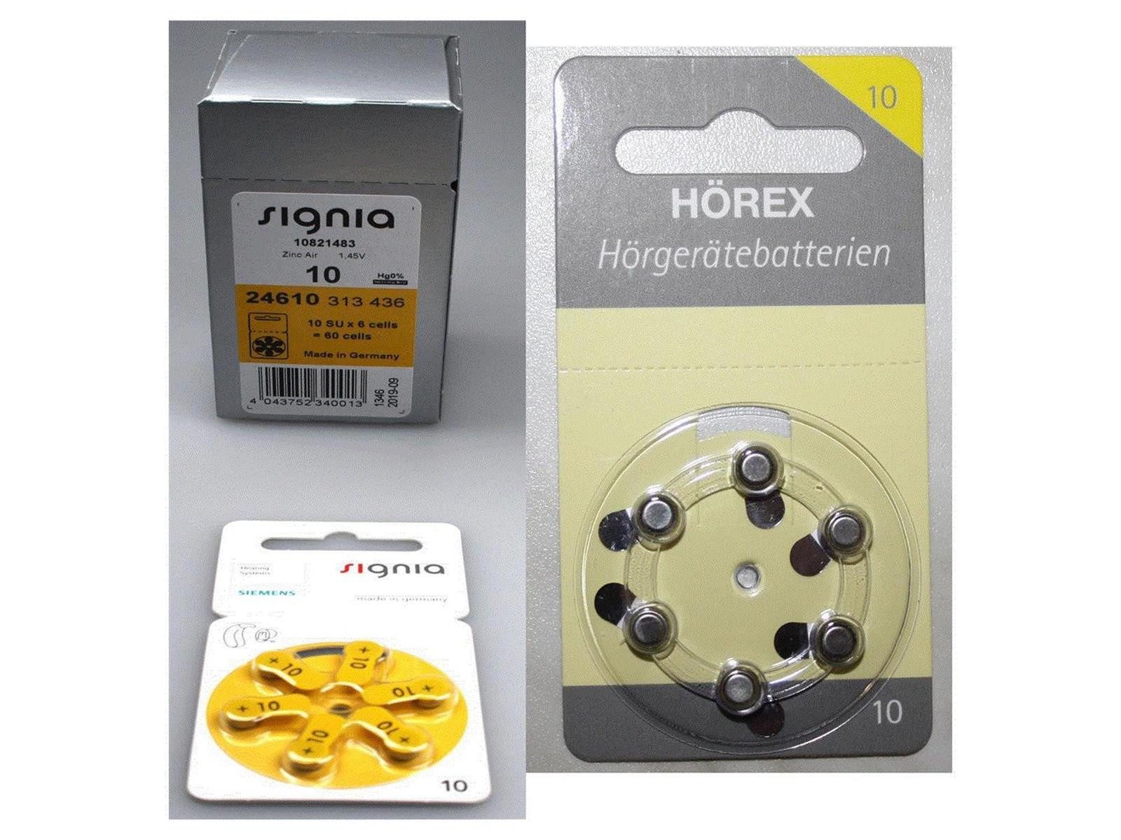 Signia Signia 10er Hörgeräte Batterien 60 Stück+12 Testbatterien von Hörex Knopfzelle