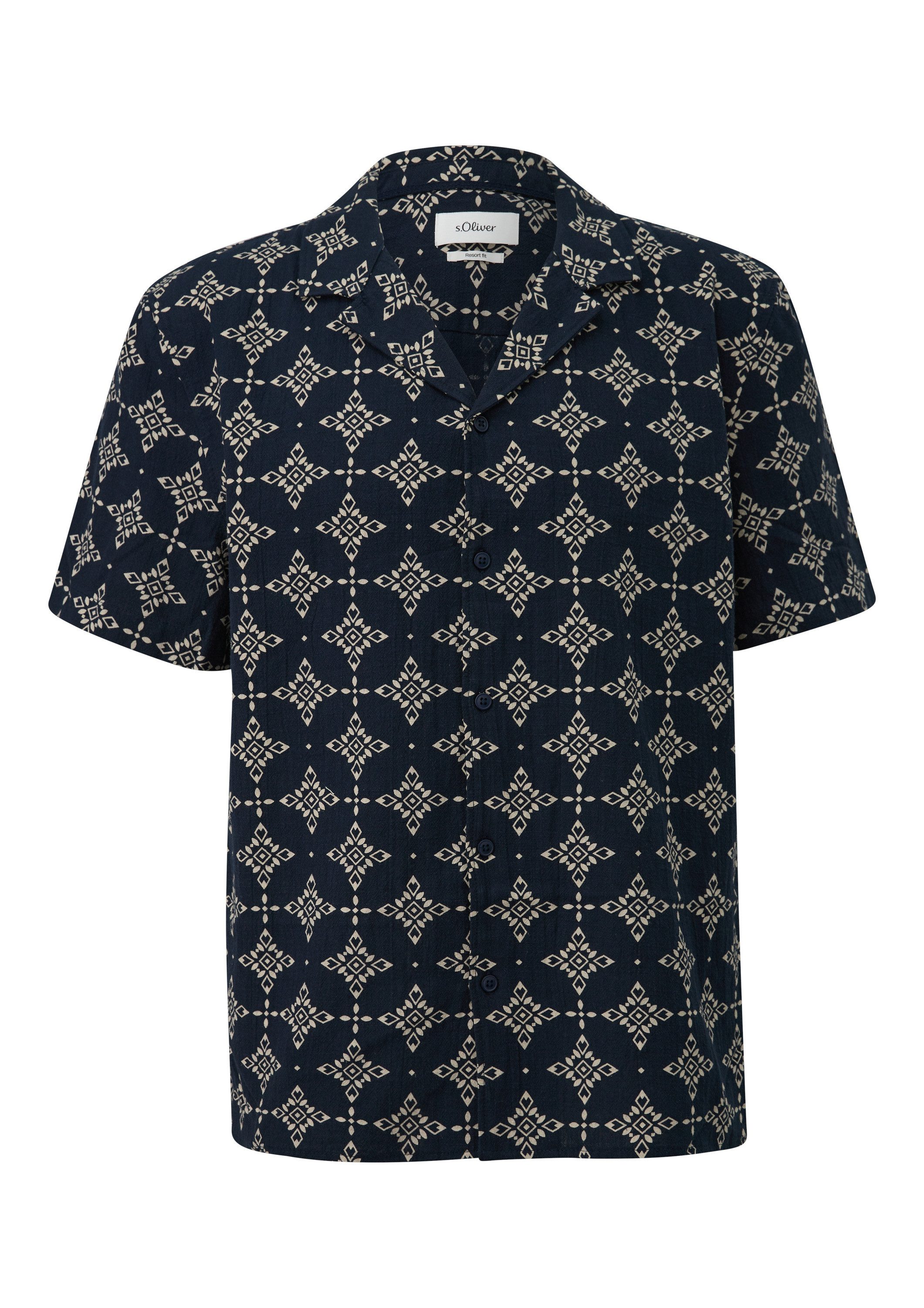s.Oliver Kurzarmhemd Hemd Resort Fit: Strukturiertes Baumwollhemd mit All-over-Print
