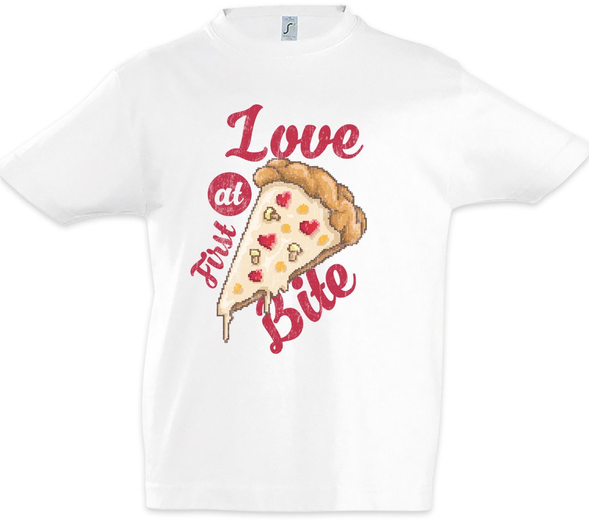 Print-Shirt Love At First Bite Kinder T-Shirt Pizza Pizzabäcker Pizzeria Maker
