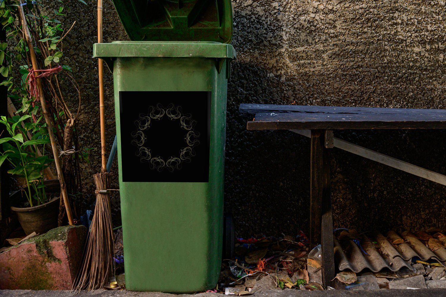 MuchoWow Wandsticker Ein Kreis St), Container, Sticker, Abfalbehälter Mülltonne, Luftpflanzen Hintergrund schwarzem (1 mehreren auf aus Mülleimer-aufkleber
