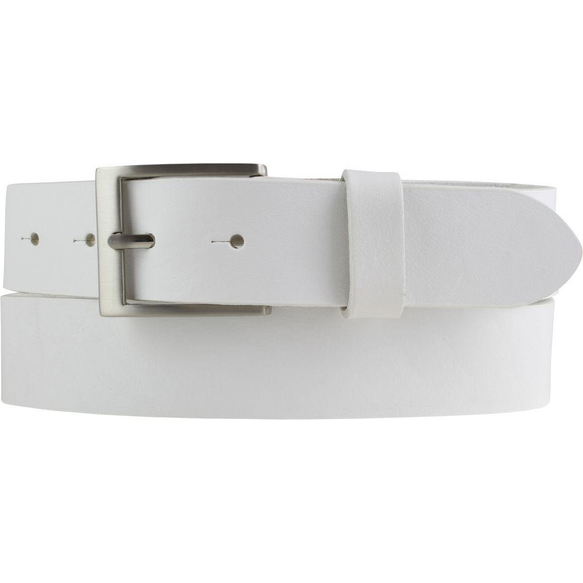 BELTINGER Ledergürtel Gürtel aus Vollrindleder 3,5 cm - Jeans-Gürtel für Damen Herren 35mm - Weiß, Silber
