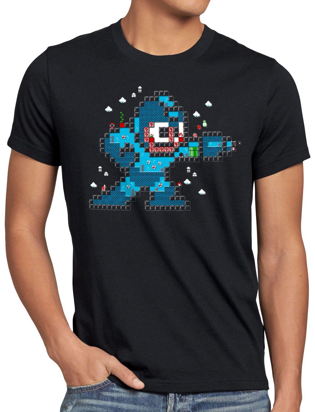 style3 Print-Shirt Herren T-Shirt Mega Pixel Level switch lite smash bros nes 8bit