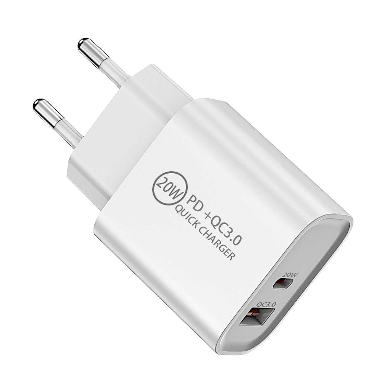 SO-TECH® Netzteil 20W für Wireless Charger Smartphones Tablets USB-Ladegerät (1-tlg., mit USB-A+C Anschluss, weiß)