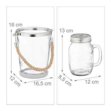 relaxdays Gläser-Set 4 Trinkgläser mit Deckel und Zubehör, Glas