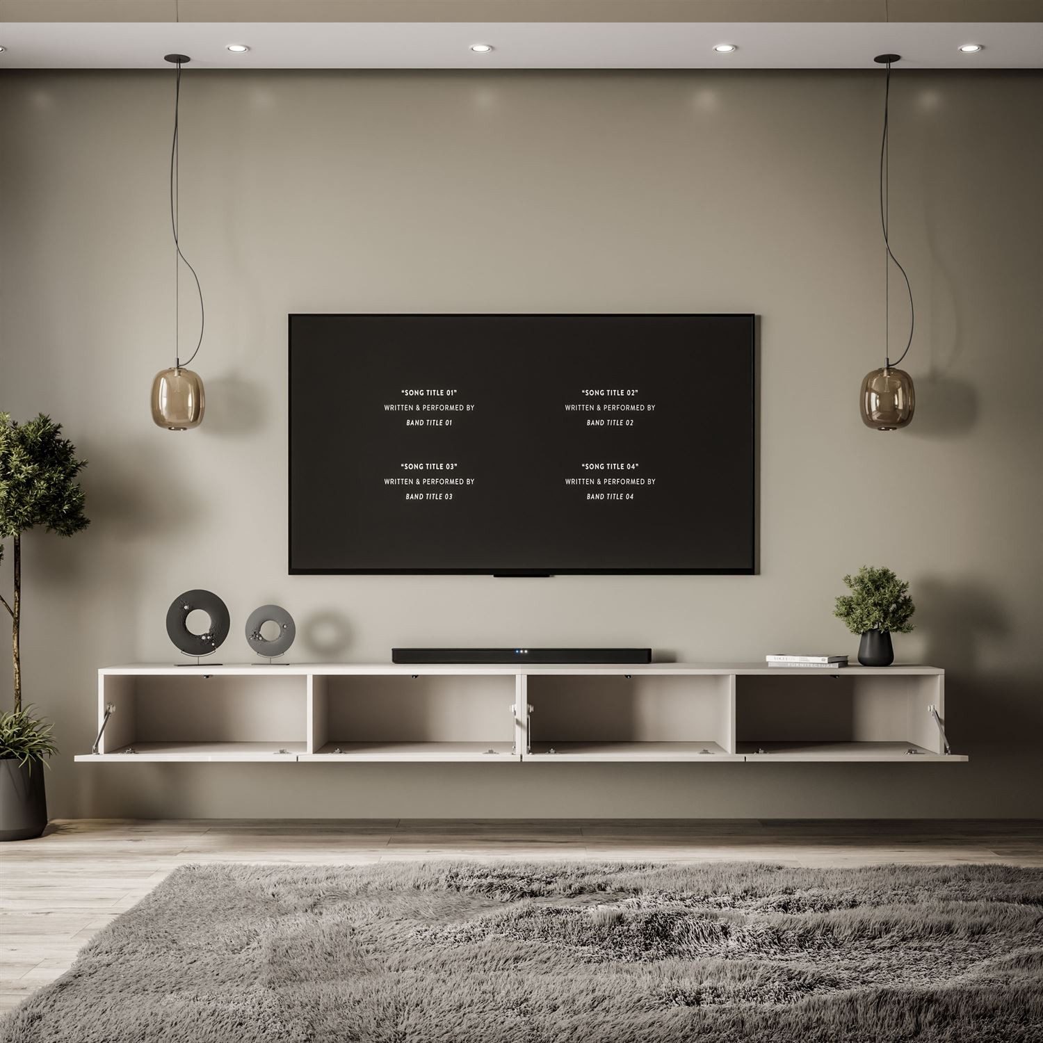 Lookway TV-Schrank CARMEN 250 cm Elegant Hängender TV Lowboard aus Hochglanz