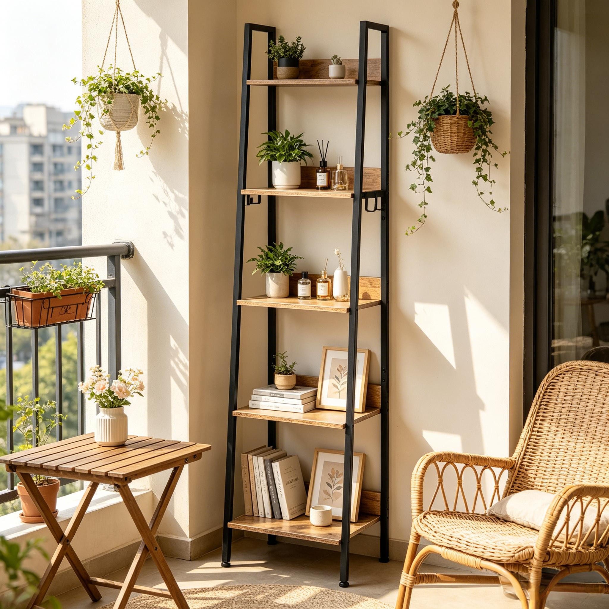 ibettertec Bücherregal 5-stufiges Bücherregal im Industrial-Stil, Standregal mit schwarzem Metallrahmen und MDF-Platten, für Wohnzimmer, Schlafzimmer – Bild 2 von 5