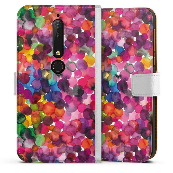 DeinDesign Handyhülle bunt Punkte Wasserfarbe Overlapped Watercolor Dots Nokia 6.1 Hülle Handy Flip Case Wallet Cover Handytasche Leder