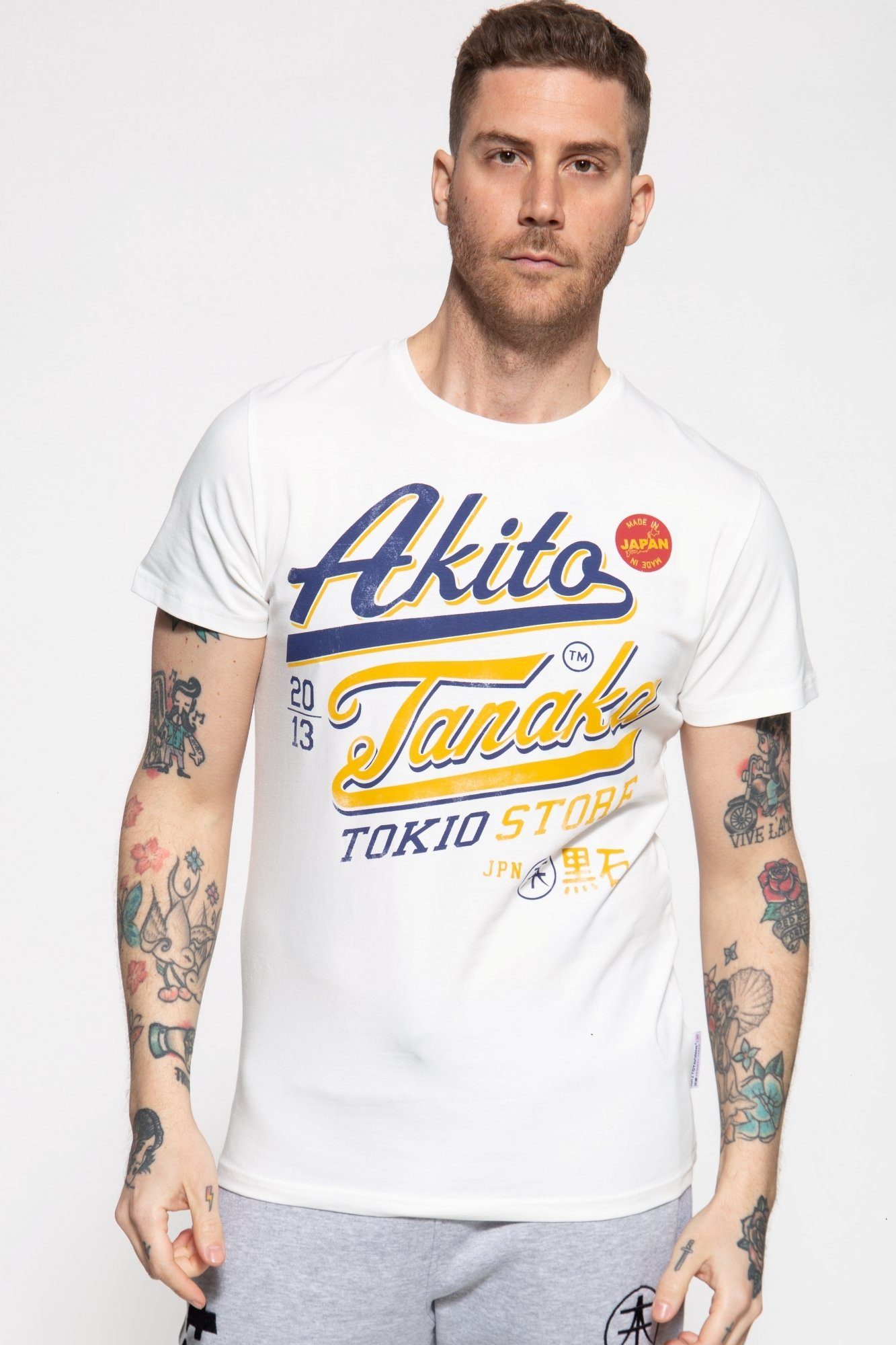 Akito Tanaka T-Shirt Tokio Beach mit Retro Print ecru