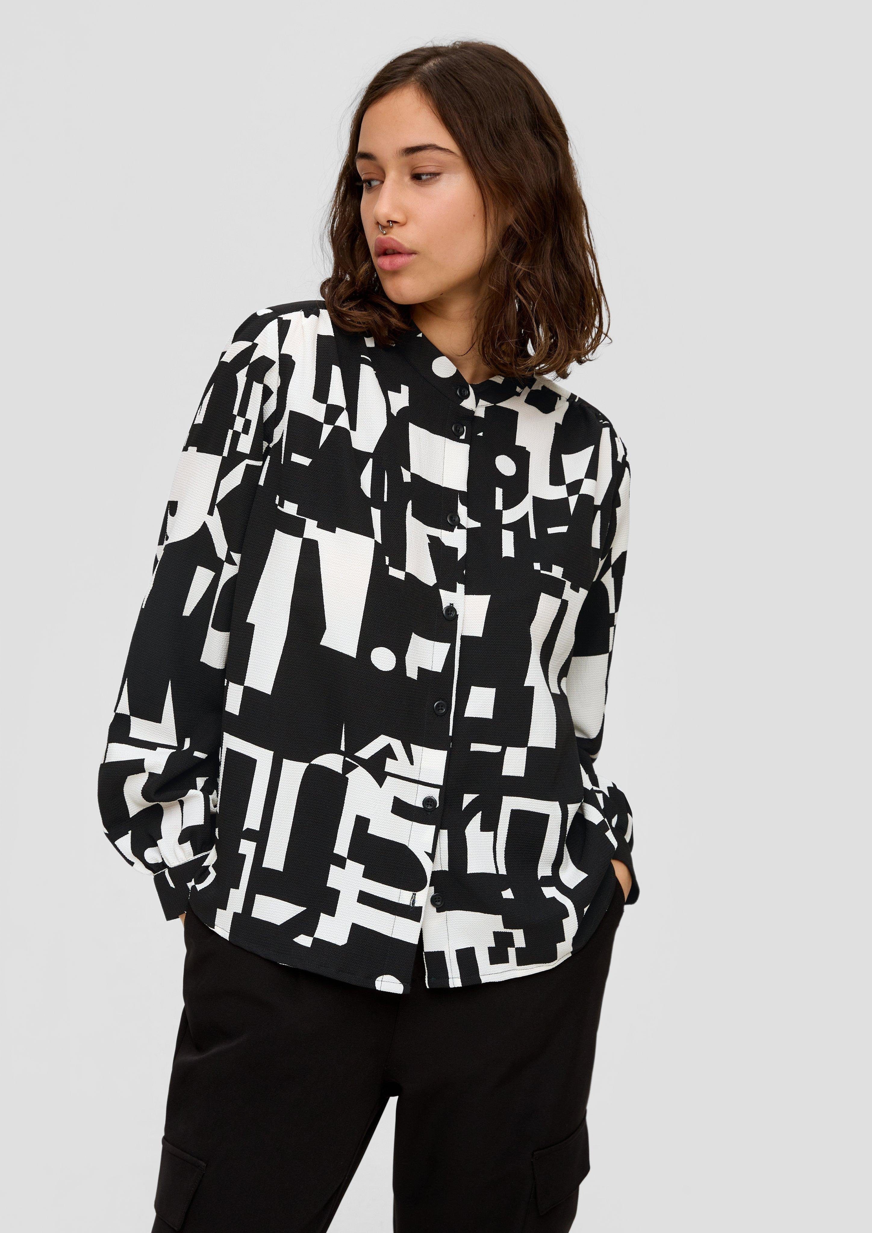 Langarmbluse Hochgeschlossene Bluse mit Allover-Print