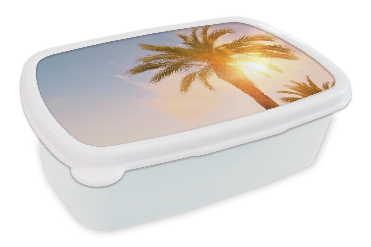 MuchoWow Lunchbox Palme - Sommer - Sonne - Tropisch, Kunststoff, (2-tlg), Brotbox für Kinder und Erwachsene, Brotdose, für Jungs und Mädchen weiß