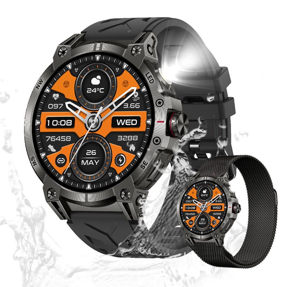 Valdus Herren's Robust Telefonfunktion Fitness-Tracker Uhr mit Anruffunktion Smartwatch (1.8 Zoll, Android/iOS), Luxus Armbanduhr mit Telefonfunktion Fitness Tracking & 100+Sportarten