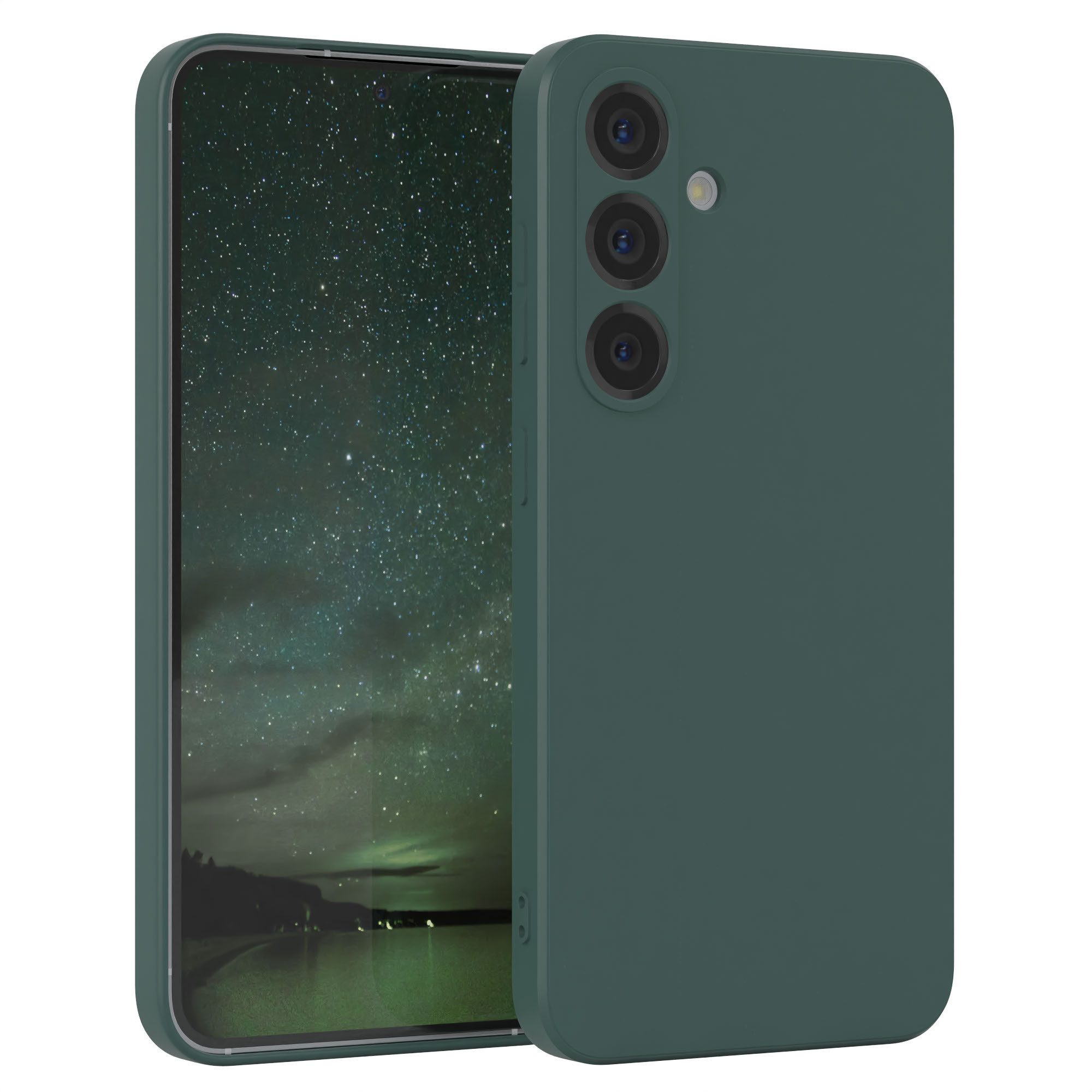 EAZY CASE Handyhülle für Samsung Galaxy S25 Hülle Silikon 6,2 Zoll, Silikon Schutzhülle mit Kameraschutz kratzfestes Bumper Nachtgrün