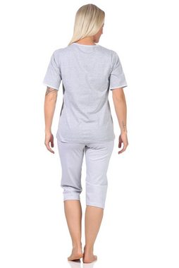 Normann Pyjama Damen Capri-Schlafanzug mit 3/4-Hose + Frontprint