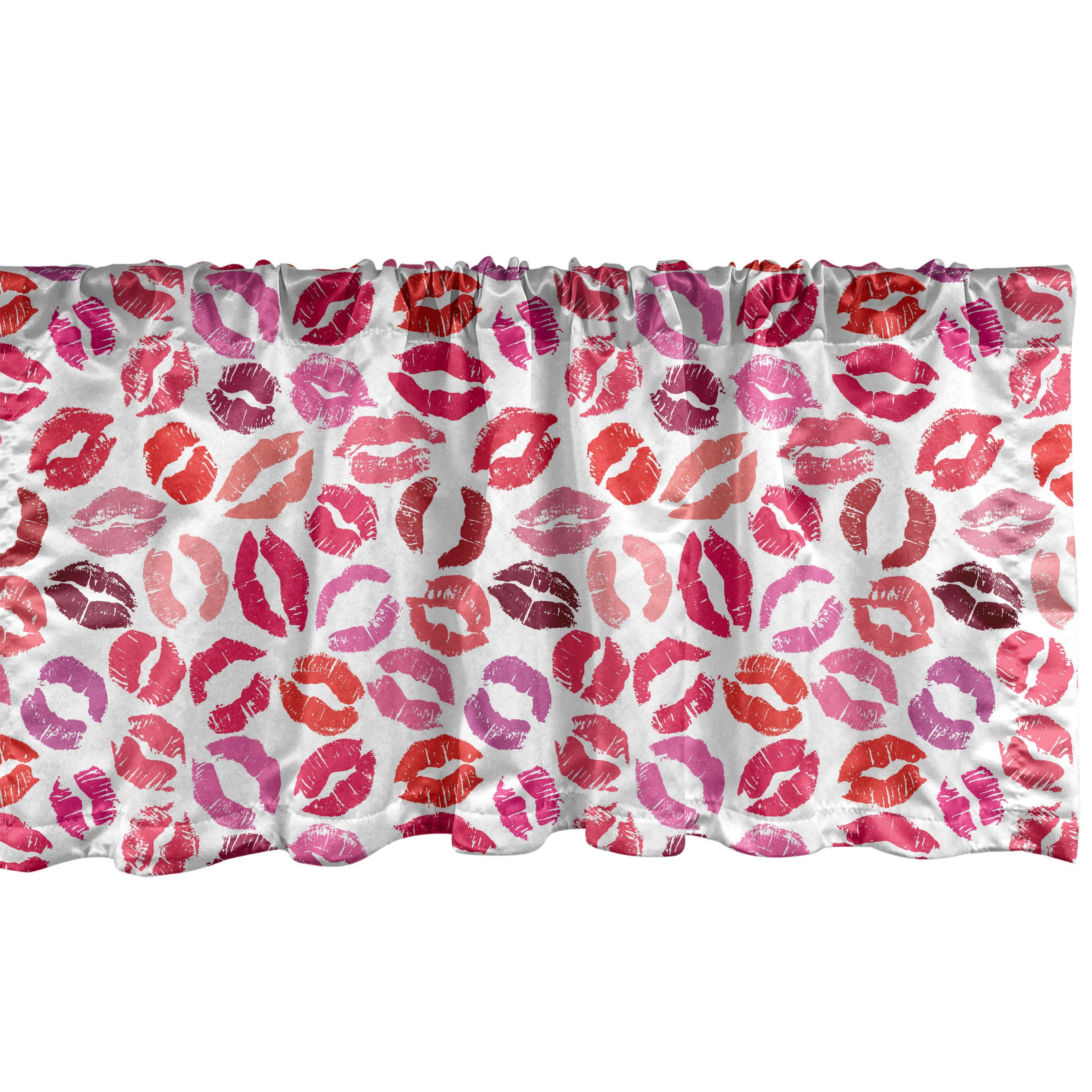 Scheibengardine Vorhang Volant für Küche Schlafzimmer Dekor mit Stangentasche, Abakuhaus, Microfaser, Romantisch Lippenstif Pattern