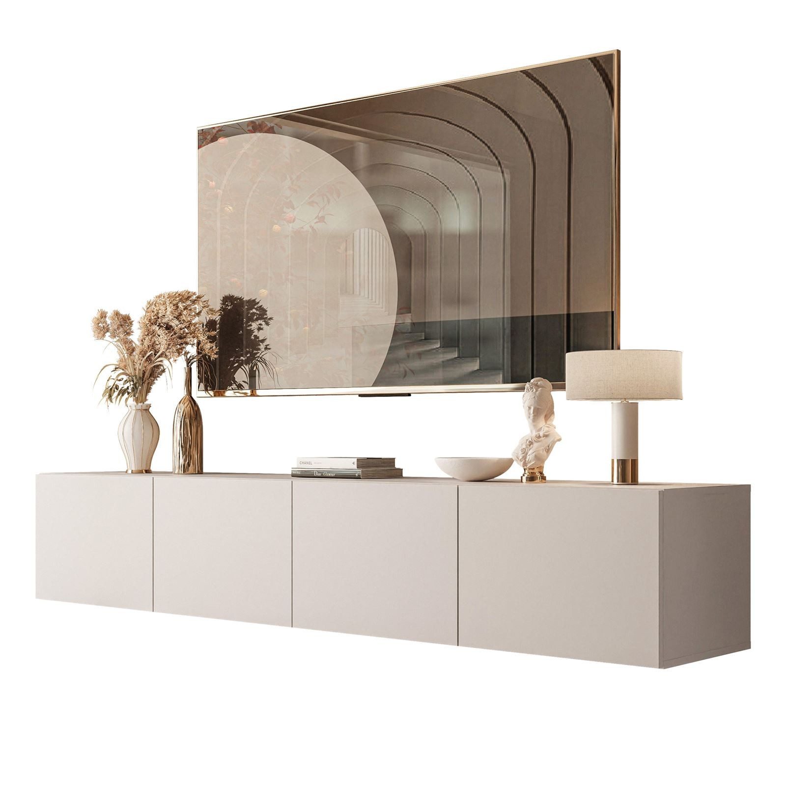 ALLHOUSE24 TV-Schrank LOGANTE Kaschmir matt TV Lowboard PUSH OPEN Metallbeine Breite 200 cm