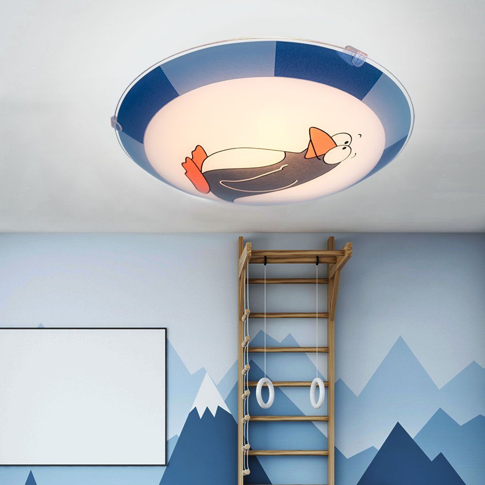 etc-shop Pinguin blau Kinderzimmer Leuchtmittel Deckenlampe Dekolicht, Deckenleuchte Warmweiß, inklusive, Kinder