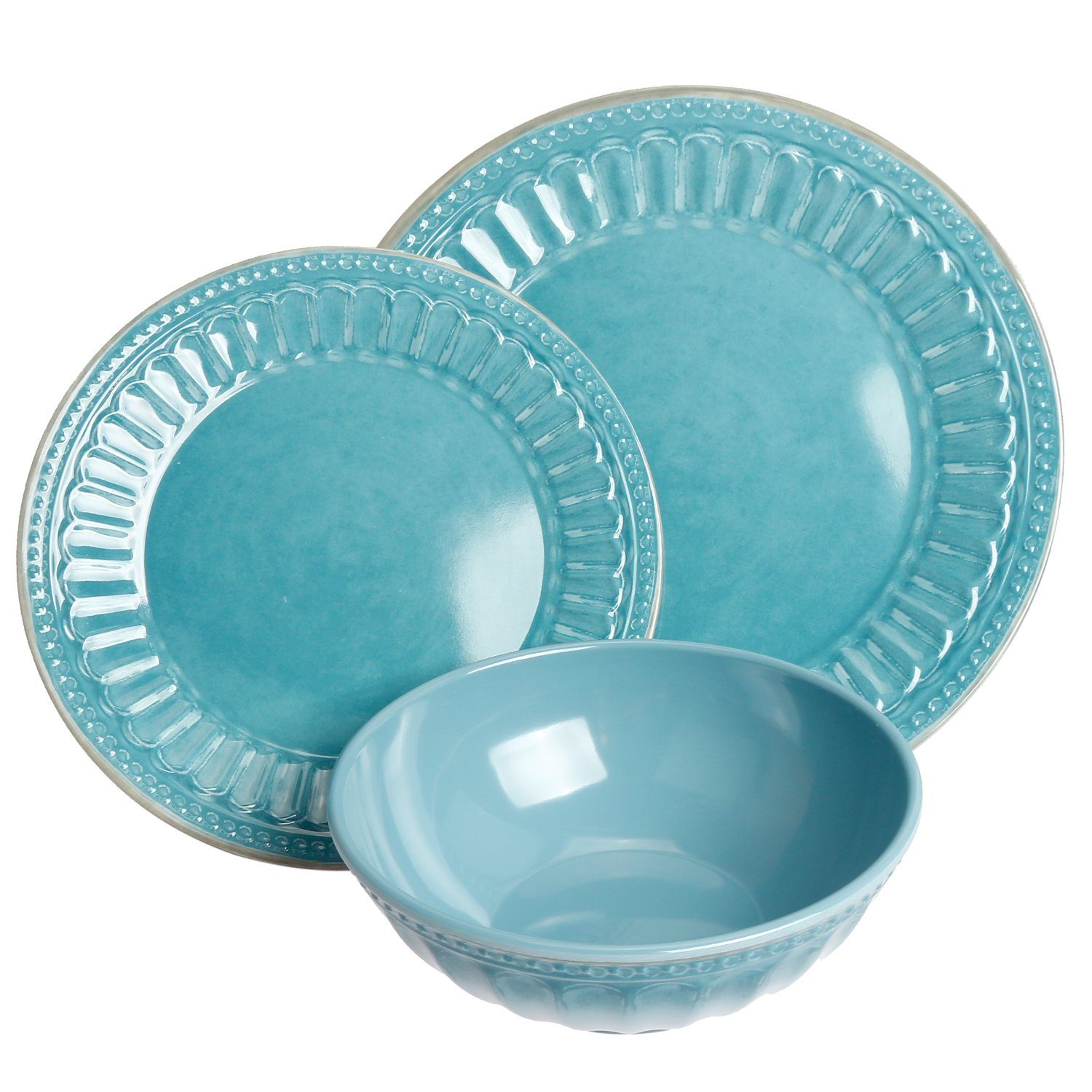 HEKERS Geschirr-Set Camping-Geschirr Set Melamin 1-4 P., BPA-Frei - Vintage Stil in Blau (3-tlg)