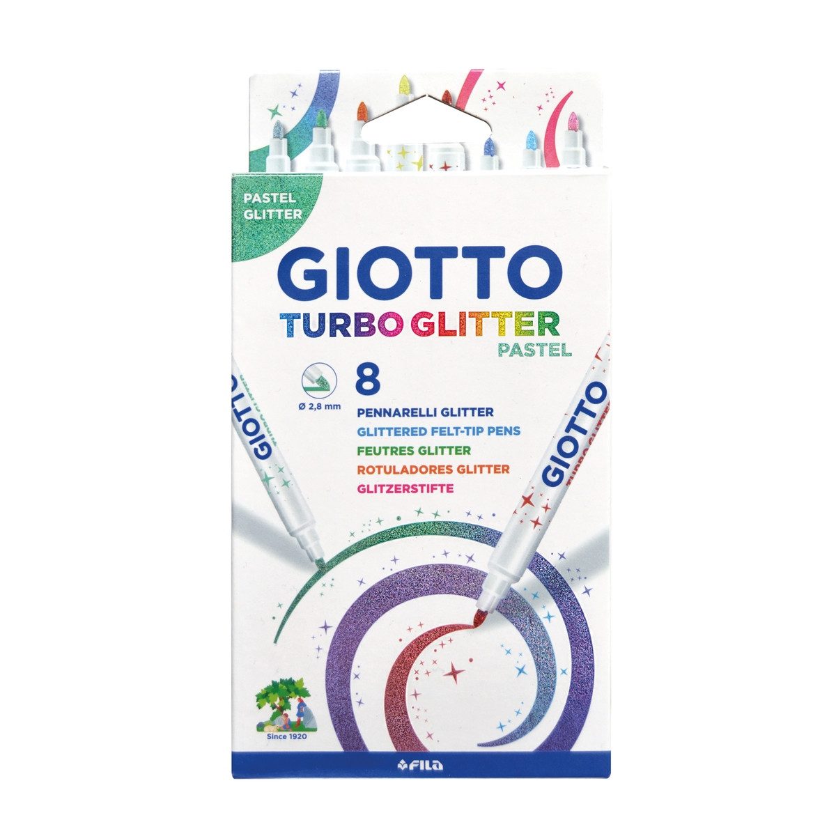 LYRA Faserstift GIOTTO Fasermaler Turbo Glitter Pastel 8 Stück Kartonetui