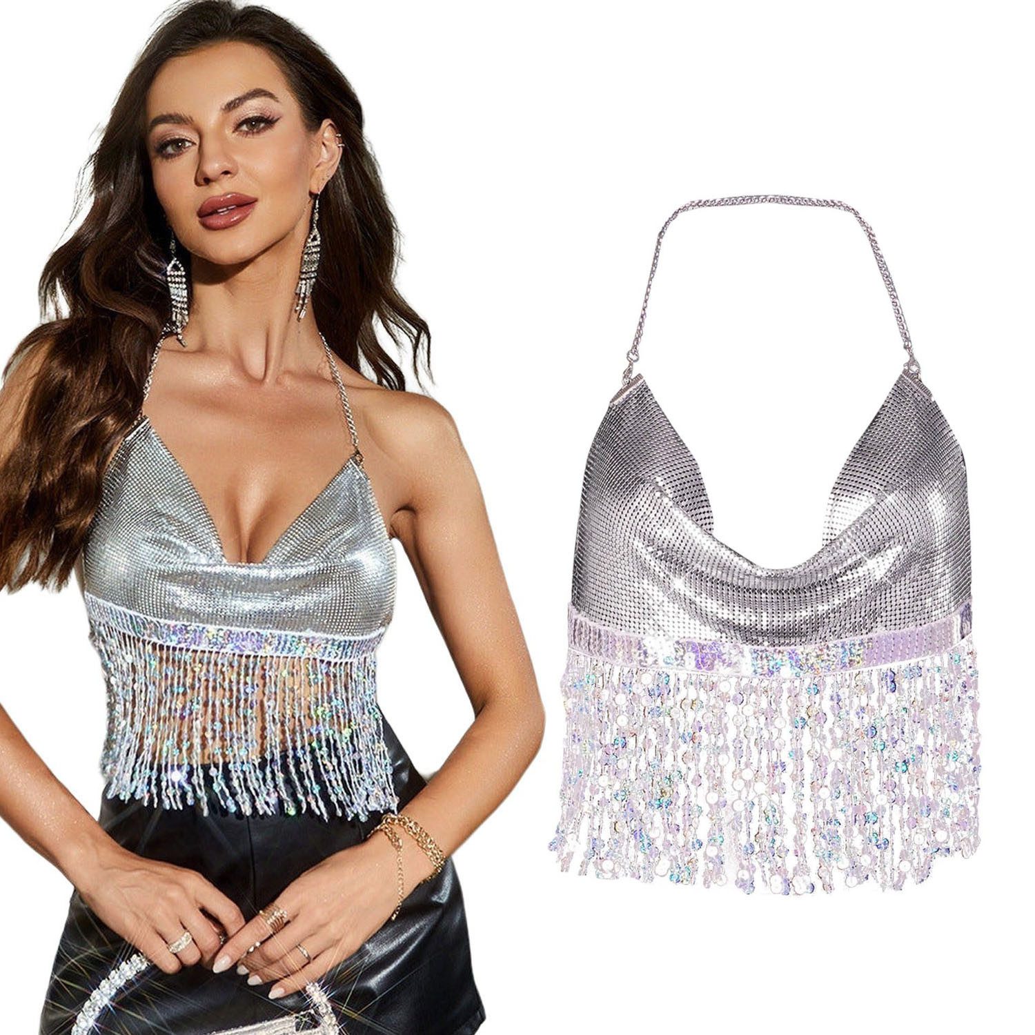 RWEUOQ Kettengürtel Frauen Metall Pailletten Rückenfrei günstig online kaufen