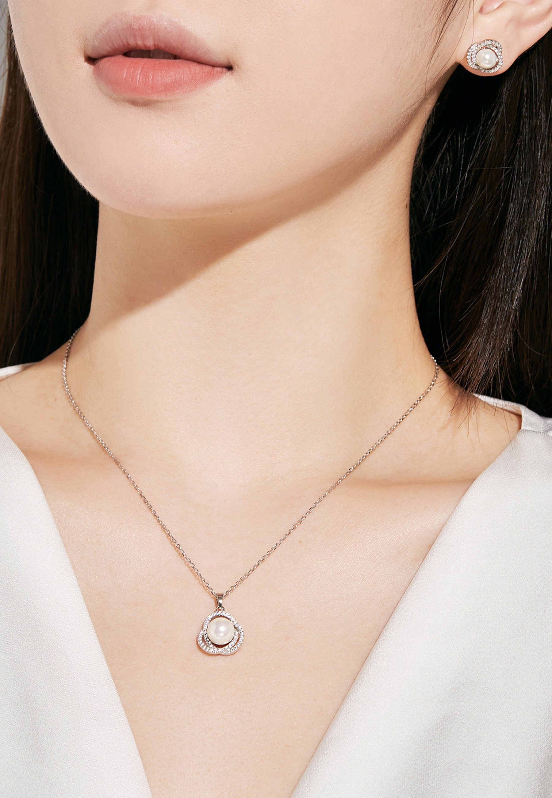 BRELLATO Perlenketten-Set Damen Perlen-Anhänger mit Silber-Kette Ohrstecker günstig online kaufen