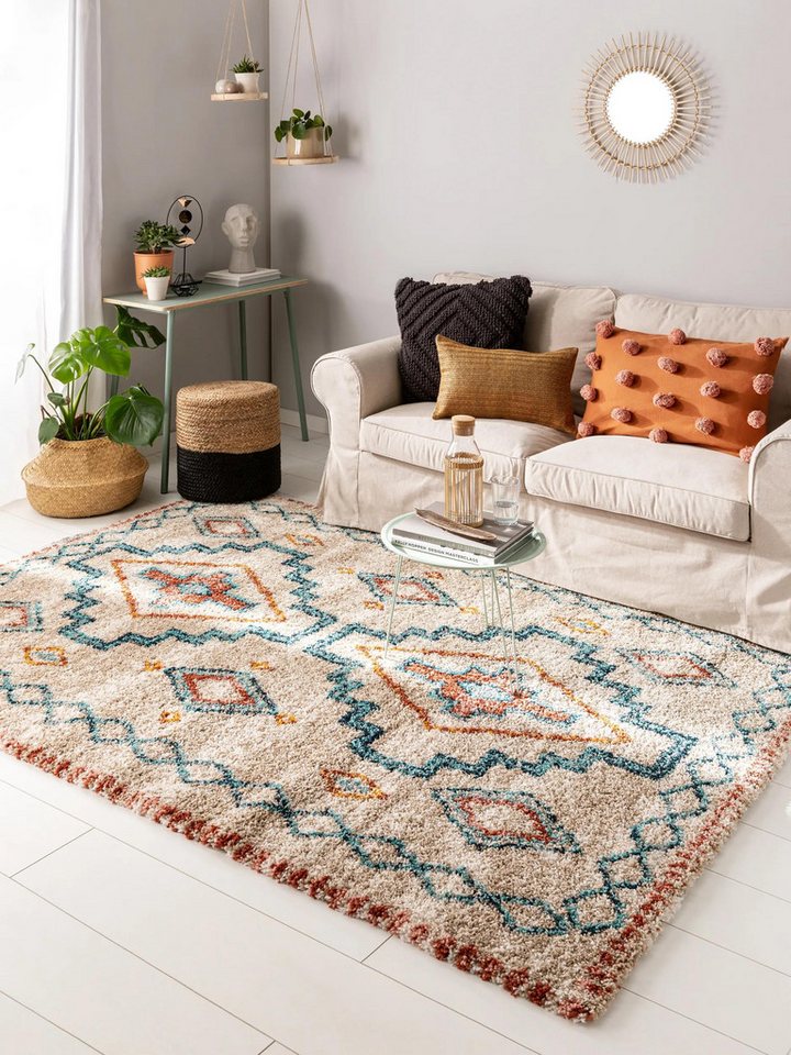 benuta Hochflor-Teppich Gobi, rechteckig, Höhe: 21 mm, Teppich Wohnzimmer, Schlafzimmer, Esszimmer, Flur, Kunstfaser, Cozy