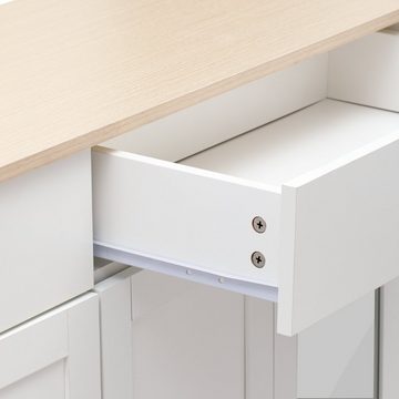 Ulife Sideboard Weiß Küchenschrank mit 4 Türenmit Glas,2 Schubladen, 120x37x80 cm