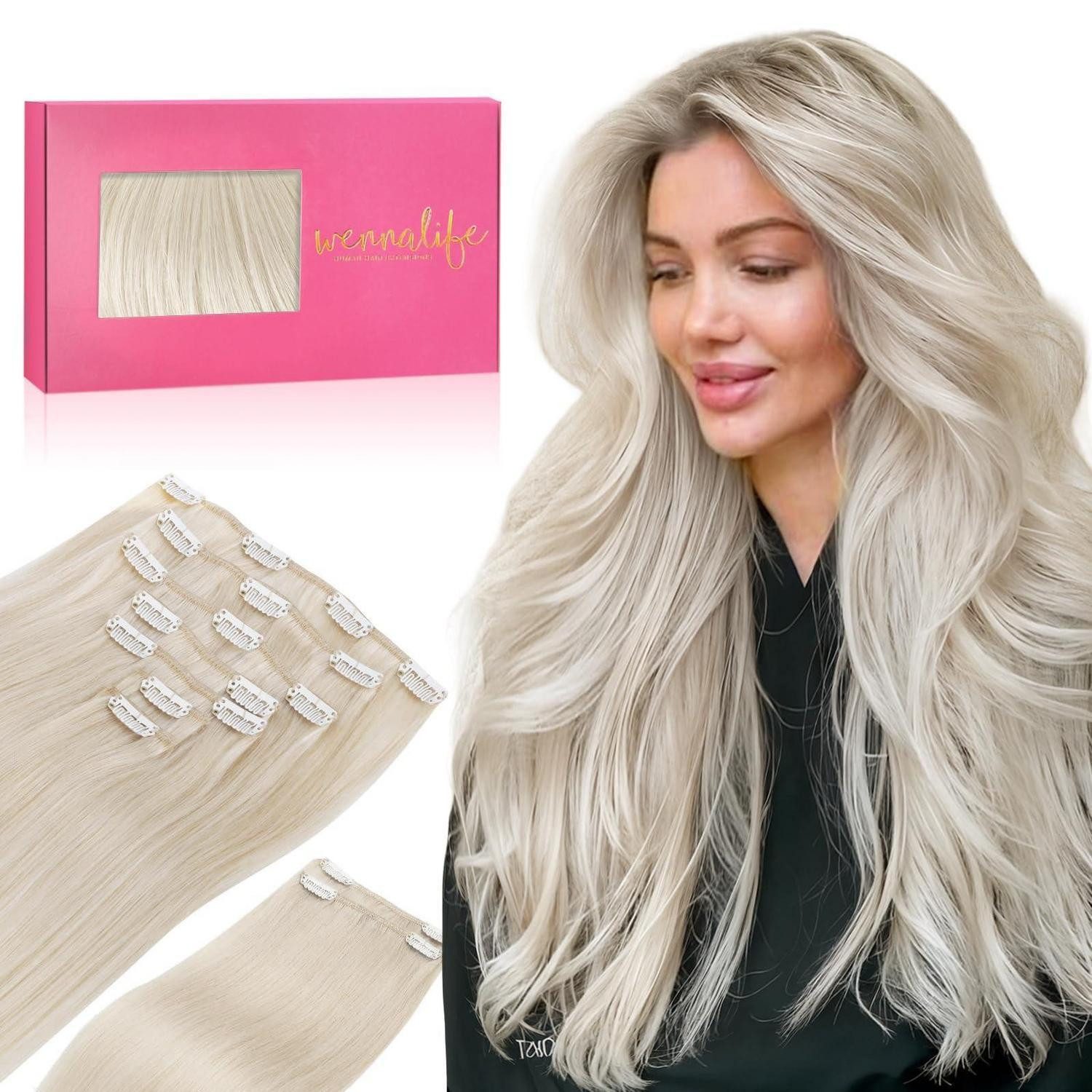 LuxusKollektion Echthaar-Extension Clip In Echthaarverlängerung Platinblond