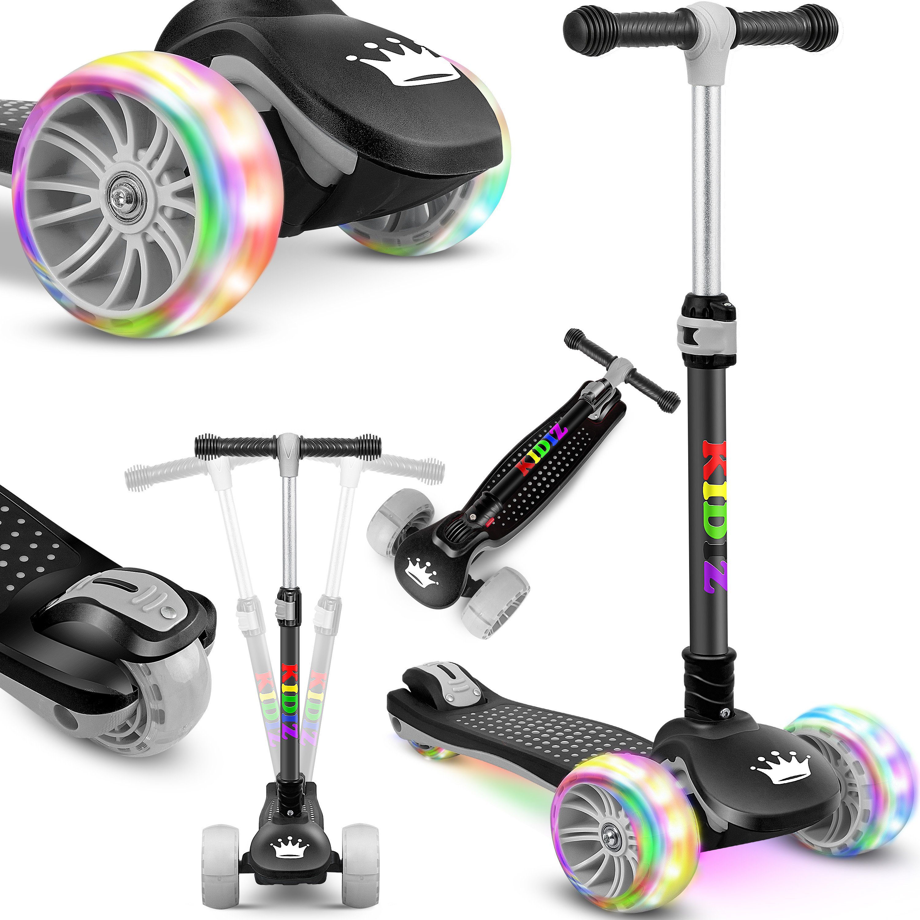 3in1 Kinderroller LED Räder Scooter Cityroller 3-Rad verstellbare Höhe mit Sitz 