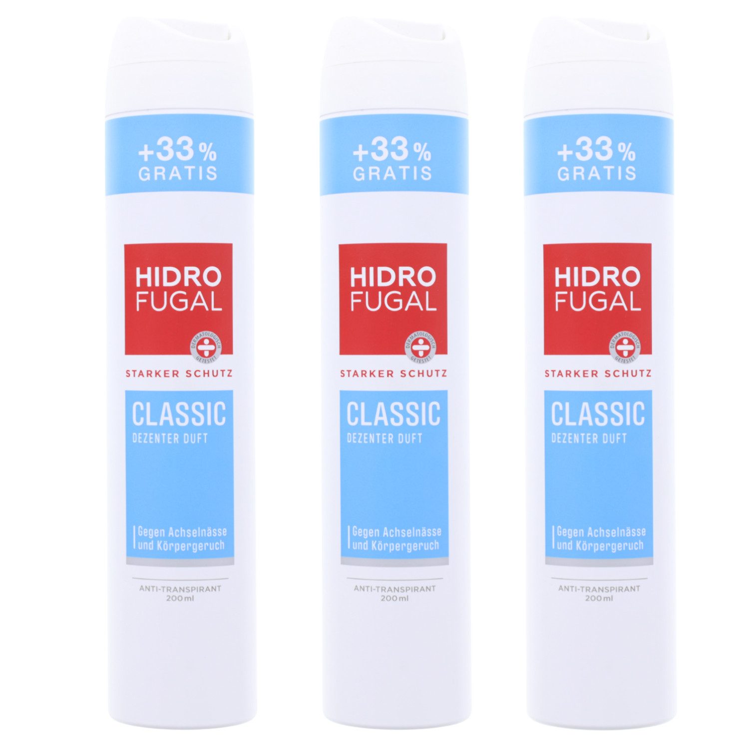 Bodyspray 3 x Hidrofugal Anti-Transpirant Classic Spray je 200 ml Gegen Achselnä