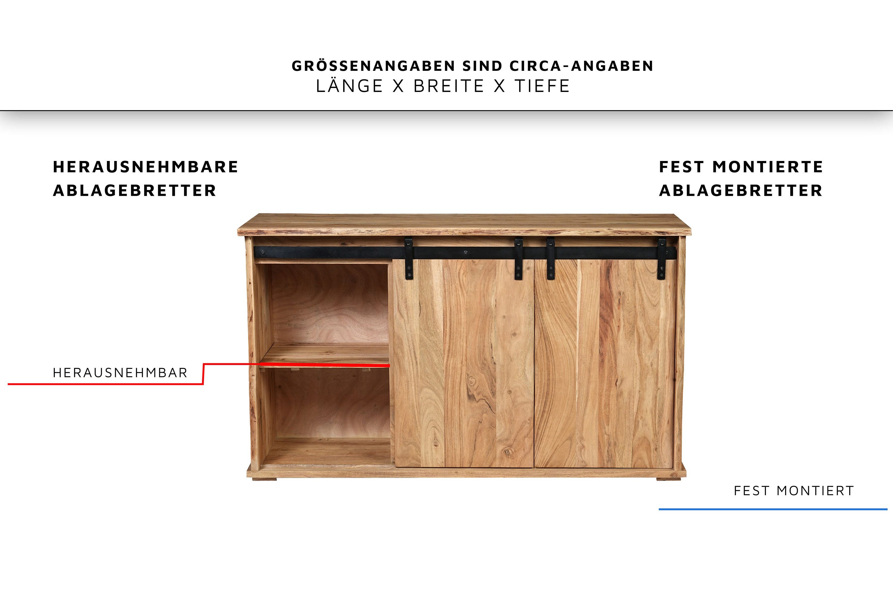 SAM® Sideboard Fritz, Akazienholz, mit Baumkante oder gerader Kante, Industrial-Design