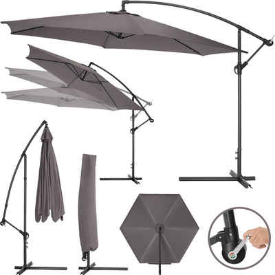 tectake Sonnenschirm Ciccio, Komplettset, inkl. Schirmstände, Fuß und Schutzhülle, Kurbel
