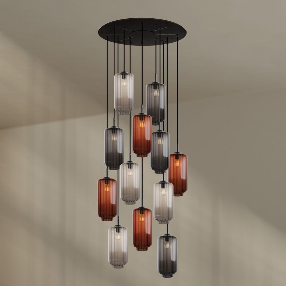 s.luce Pendelleuchte Velo Galerieleuchte 12-flg Ø 80cm Baldachin Ø 18cm Mehrfarbig