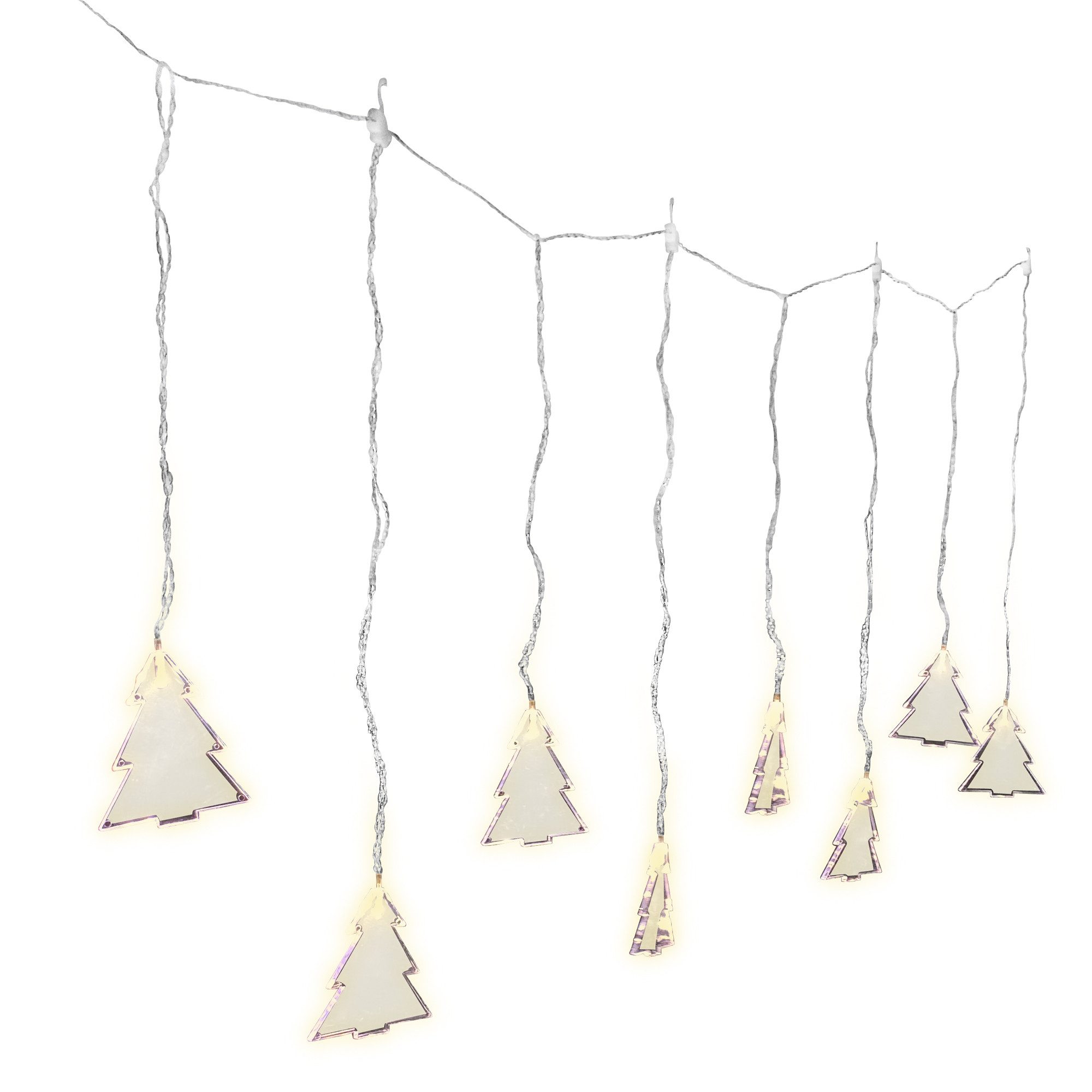 Raburg LED-Girlande Acrylvorhang Tannenbaum, 8 LEDs in Warm-Weiß, 110 cm lang, nur Indoor, 6/18-Timer, batteriebetrieben, inkl. Batterien,- Haken & Saugnäpfe