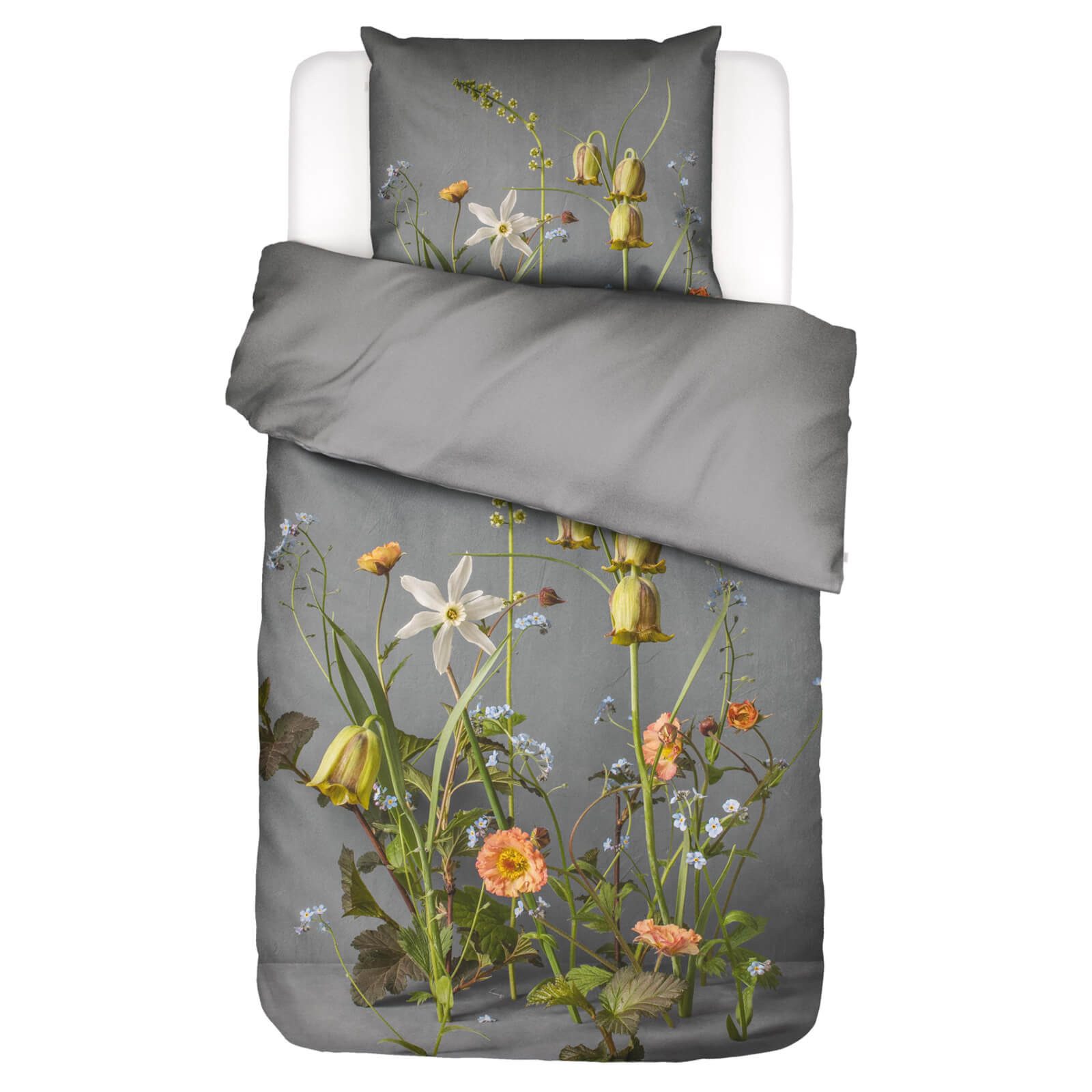 Essenza Bettwäsche Ficaria Grey Satin, Satin, 2 teilig, Narzissen, Floral, Geblümt