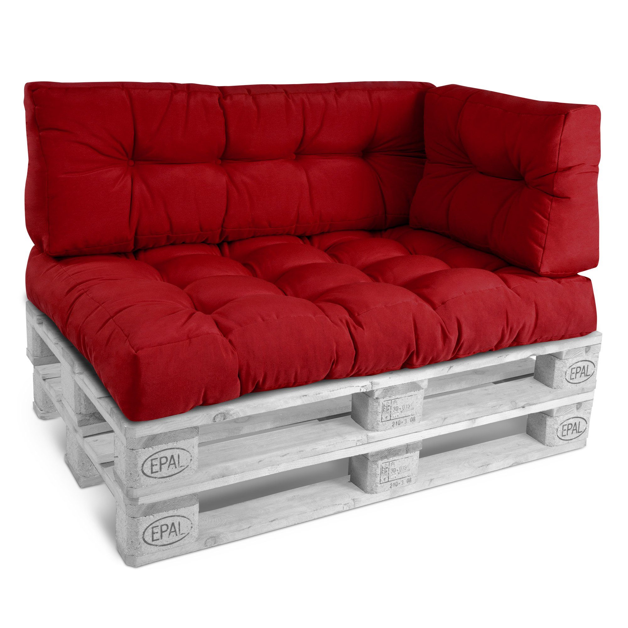 Beautissu Palettenkissen Rot Style, Sitzkissen Rücken 120x40x20cm