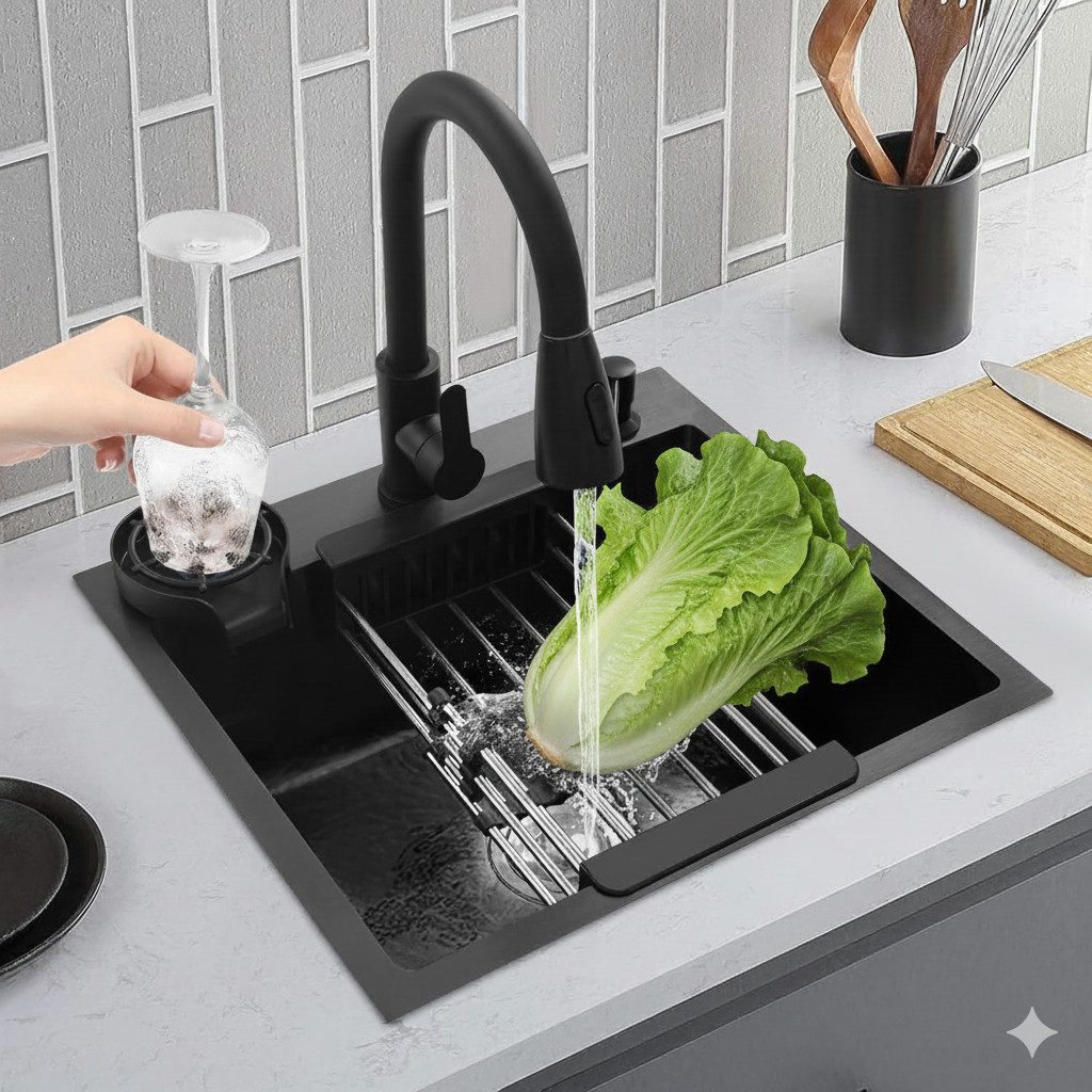 Faizee Home Edelstahlspüle Hydro Schwarz Küchenspül mit oder Ohne Armatur 4 günstig online kaufen