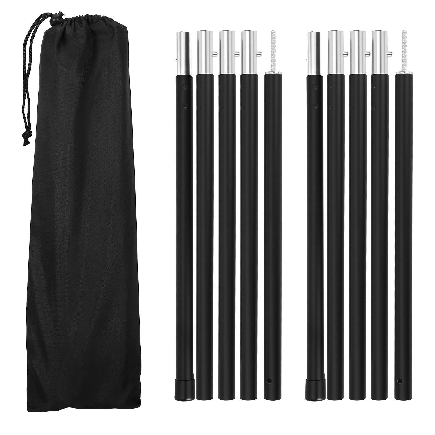 Clanmacy Zeltstange Zeltstange 2m Alu Aufstellstangen Tarpstange für Camping Schwarz 2pcs, (2-St)