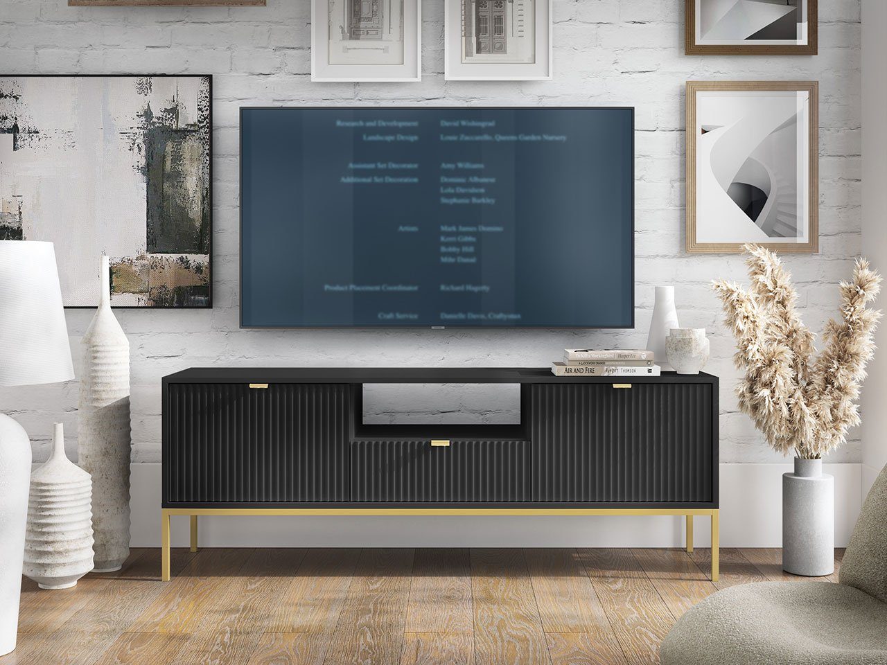 Nova in Farbe Aluminium Gold Mirjan24 RTV154 Schwarz der Schublade) Gold aus (2-Drehtüren und TV-Schrank Griffe