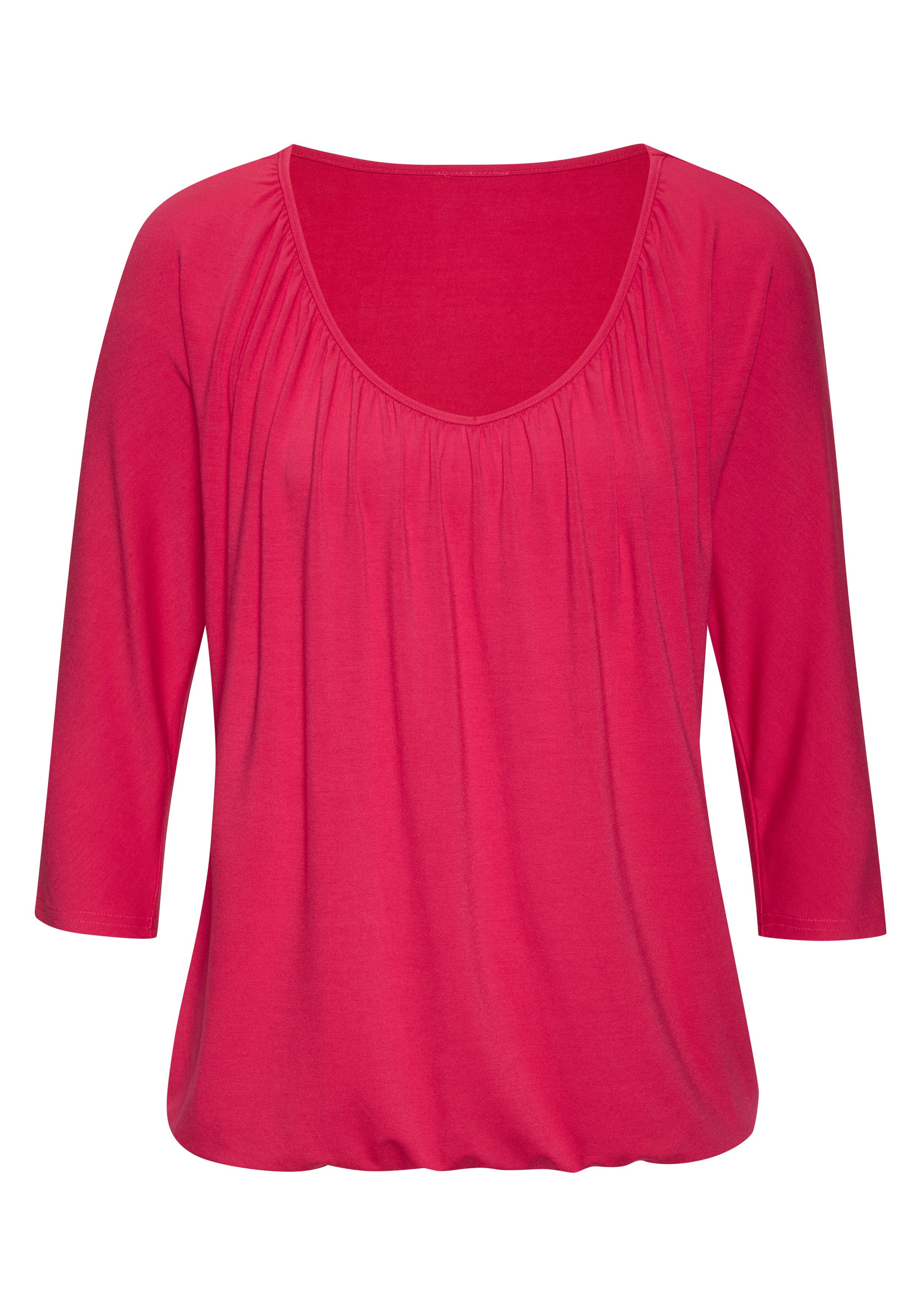 3/4-Arm-Shirt mit zarter Raffung am Ausschnitt