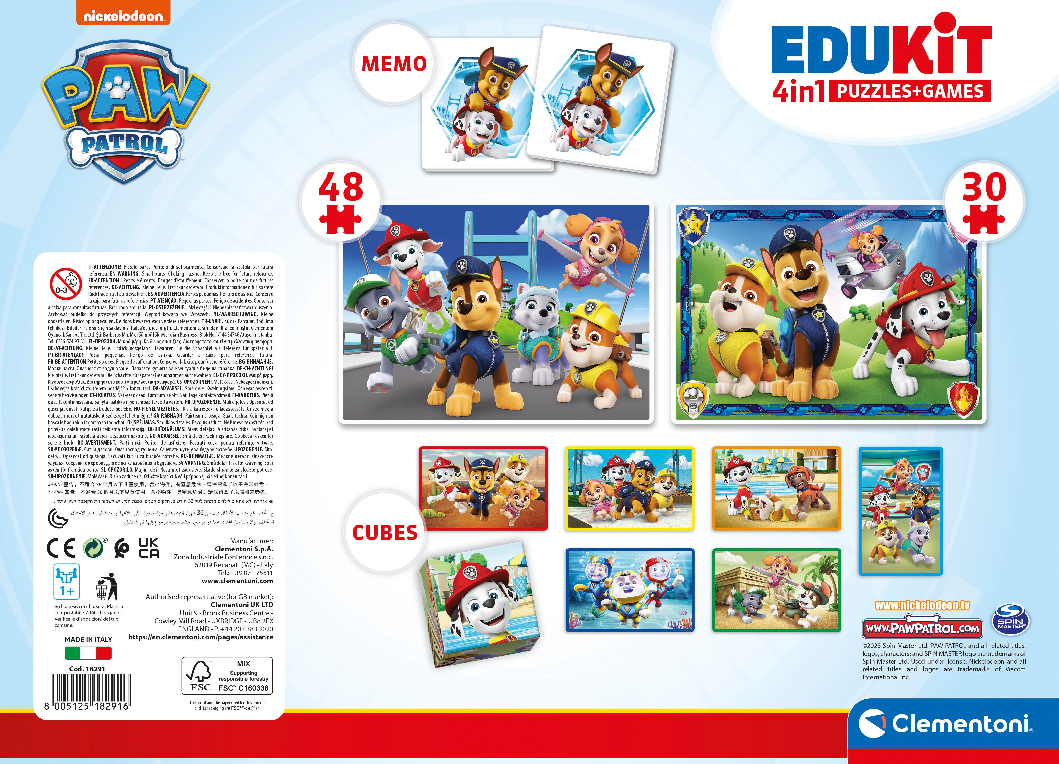 Clementoni® Puzzle Edukit, 4n1, Paw Patrol, 78 Puzzleteile, Made in Europe