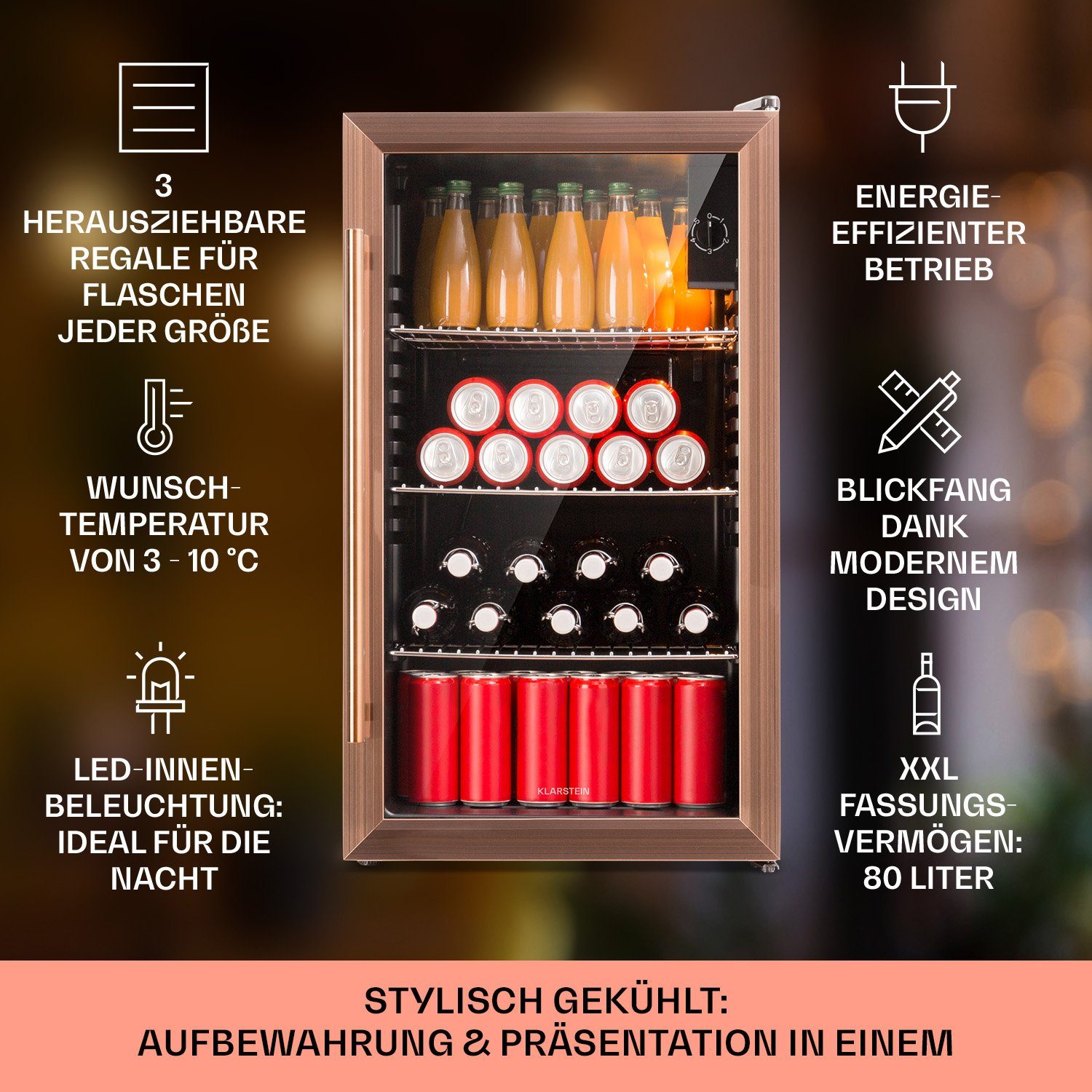 Klarstein Getränkekühlschrank HEA-Beersafe-XXL-c 10041893, 83 cm hoch, 47.5 cm breit, Bierkühlschrank Getränkekühlschrank Flaschenkühlschrank mit Glastür