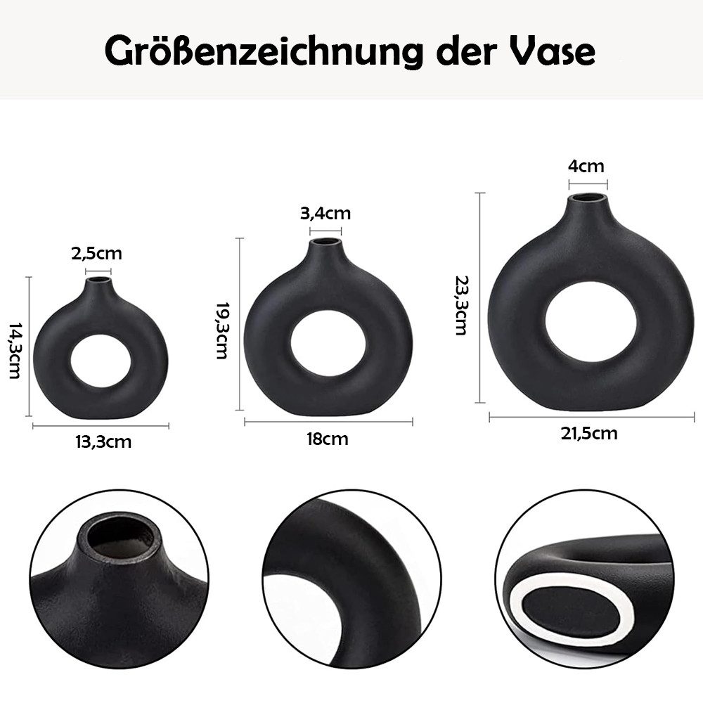 TUWENA Tischvase Handmade Vase Für Pampasgras, Donut Keramik Vase, Runde Matte Vasen, Vase Nordic Ring Modern Deko, Wohnzimmer Vasen Für Dekoration Geschenk
