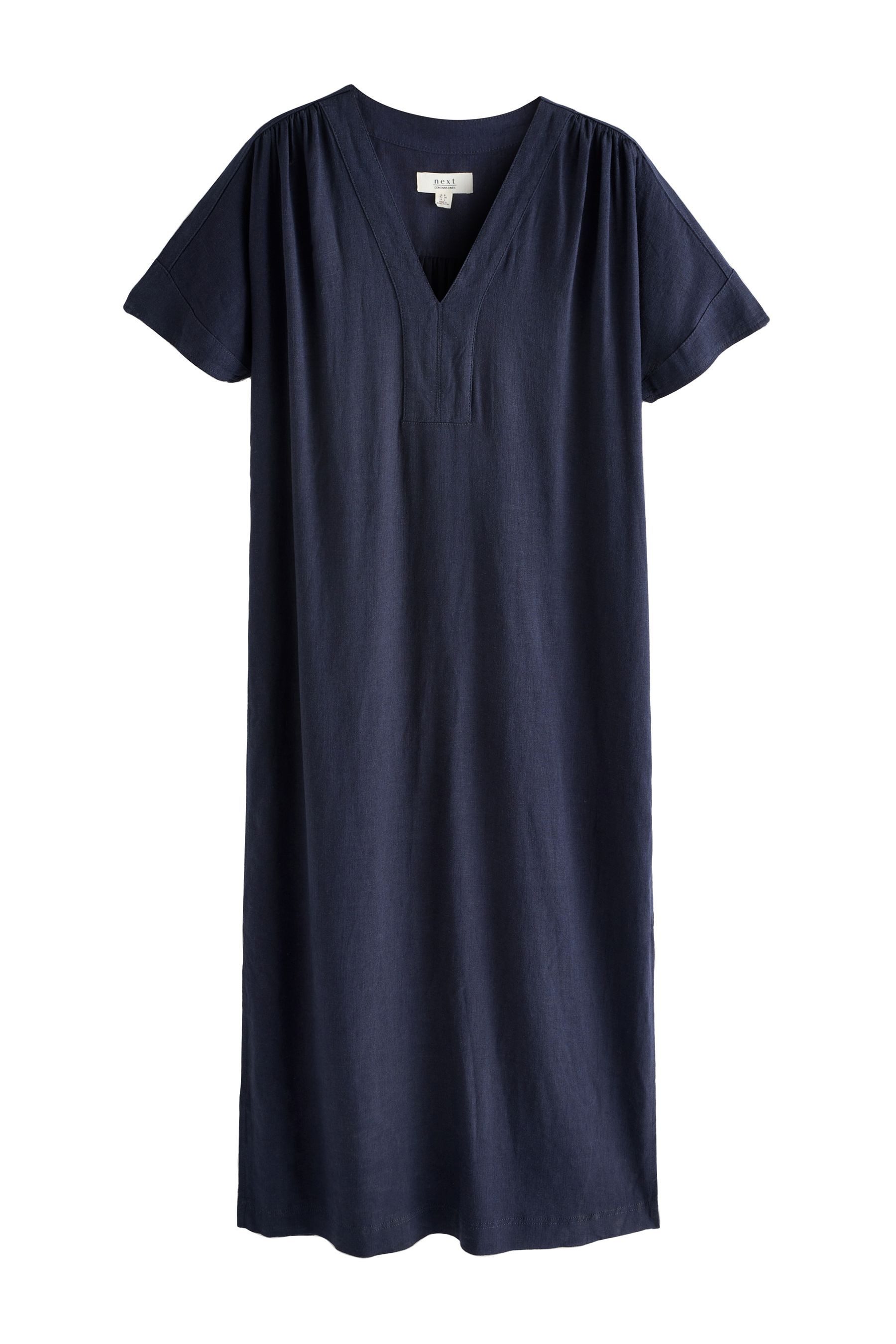 Midikleid Midikleid mit V-Ausschnitt und Leinen