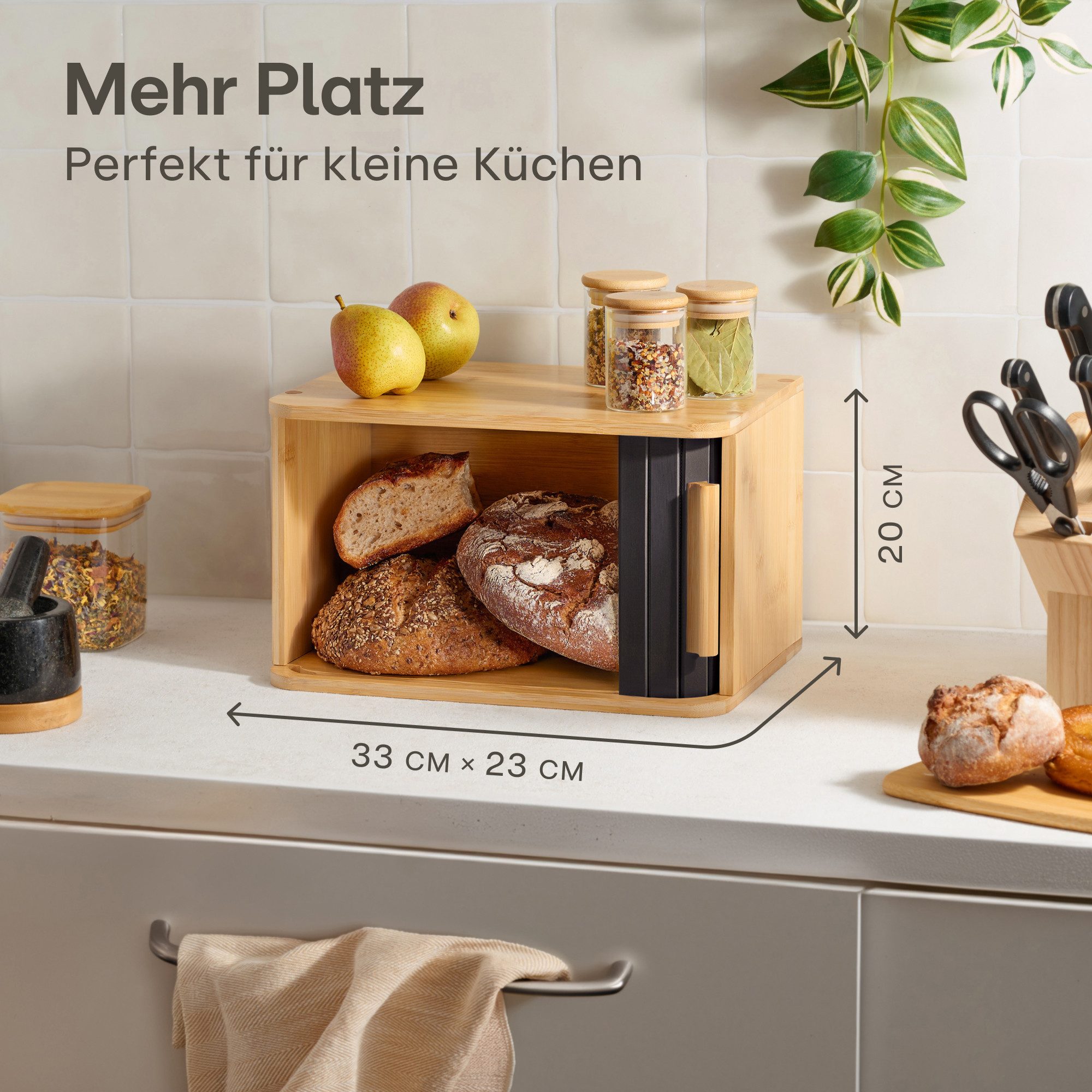Praknu Brotkasten Brotkasten klein aus FSC® Holz mit Schiebetür - Brotaufbewahrung, Bambus, FSC® Holz - Platzsparend und stilvolle Brotbox für längere Frische