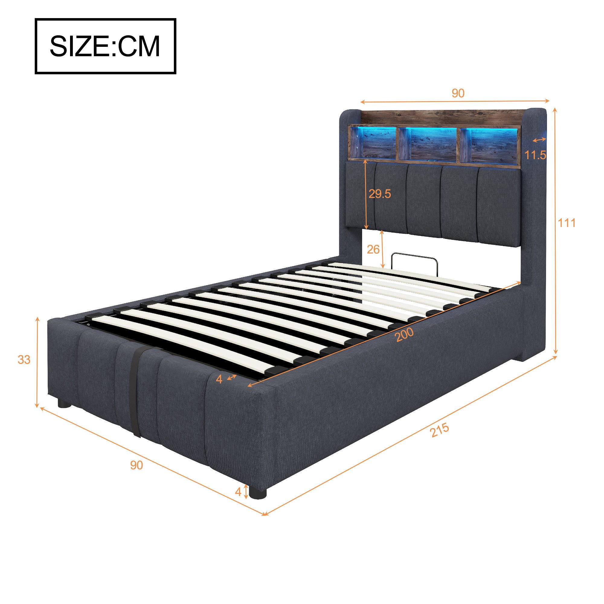 Ulife Polsterbett mit hydraulischem Stauraum, Jugendbett Gästebett (Ohne Ma günstig online kaufen