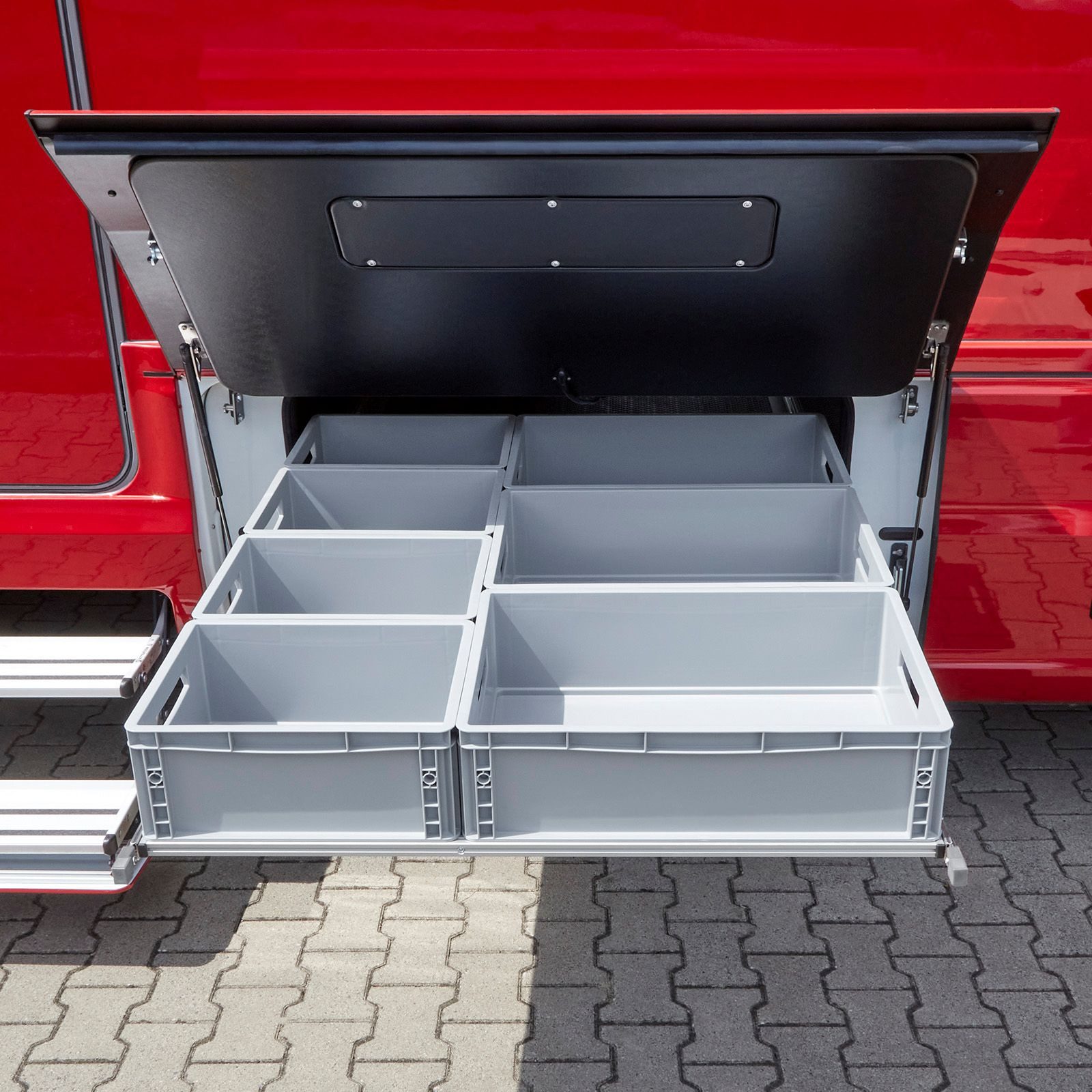 SO-TECH® Auszug Schwerlastauszug 120kg VarioSlide für Heckauszug, Hebel grau, KV1-120-H58-1200 EH 1200 mm (nicht trennbar) mit Lock-in/out
