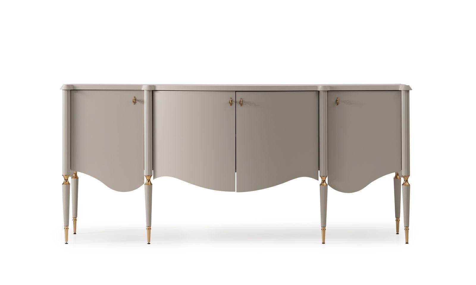 JVmoebel Sideboard Beige Holzkommode mit Art-déco-Design und Edelstahlfüßen (1 St., 1x Sideboard), Made in Europa