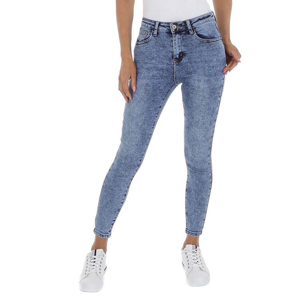 Ital-Design High-waist-Jeans Damen Freizeit Used-Look Stretch High Waist Jeans in Blau | Stretchjeans