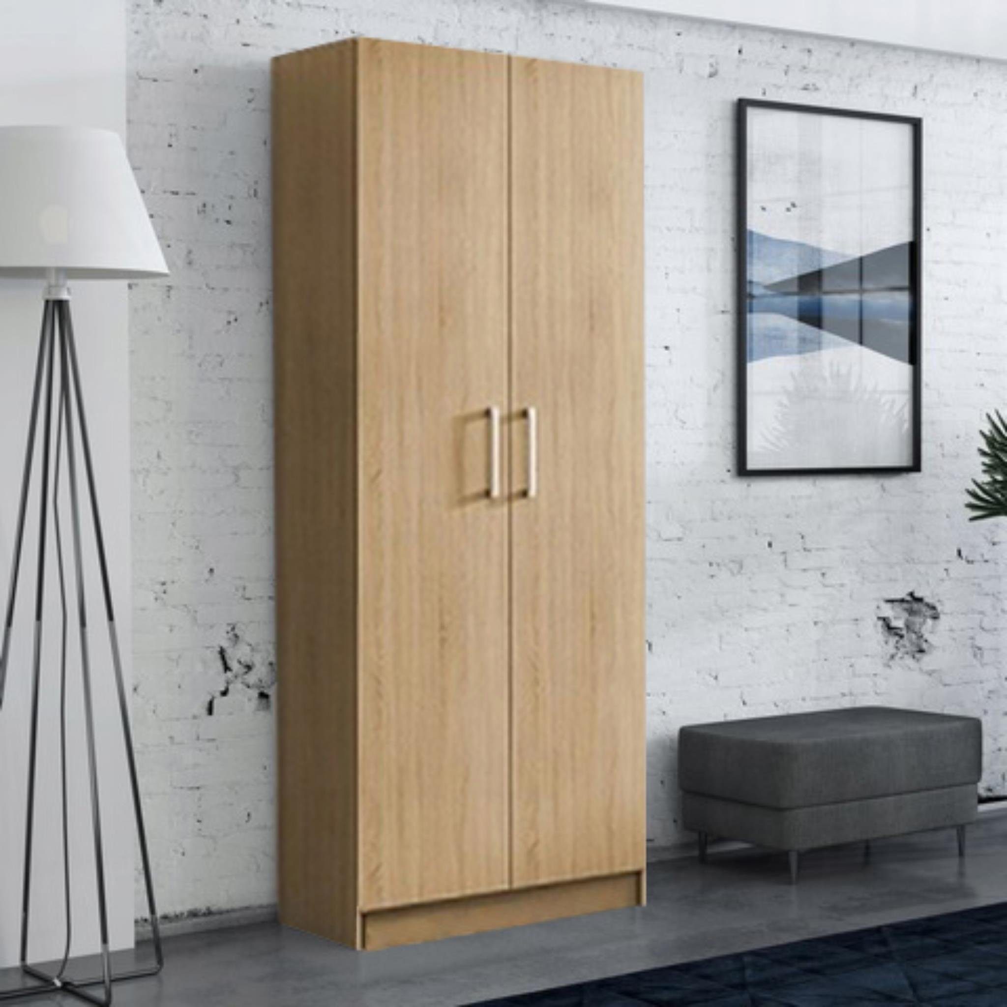 x x Loro mit Garderobenschrank 192,5 Beautysofa mit Scharniertüren, x Eiche (75 x Holzschrank (B Garderobenschrank H Kleiderstange Sonoma 54 T) III